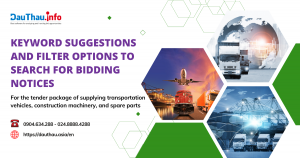 Keyword suggestions and filter options to search for bidding notices for the tender package of supplying transportation vehicles, construction machinery, and spare parts