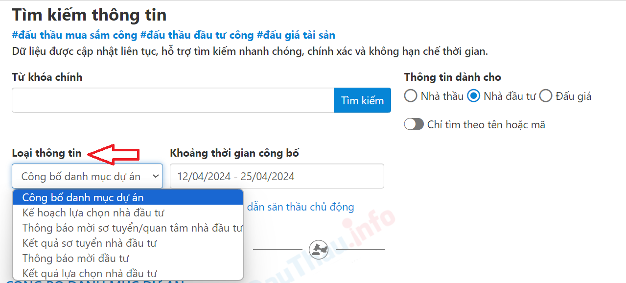 loại thông tin thầu