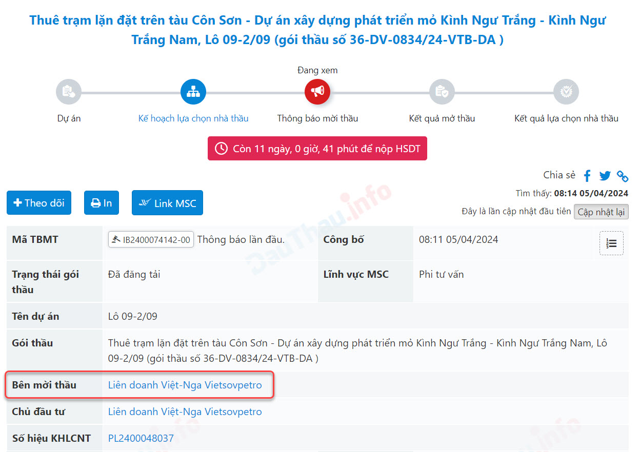 xem thông tin bên mời thầu