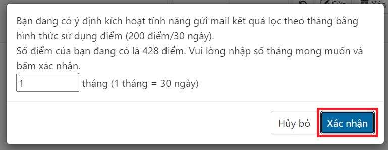 thông báo đổi điểm để lấy email