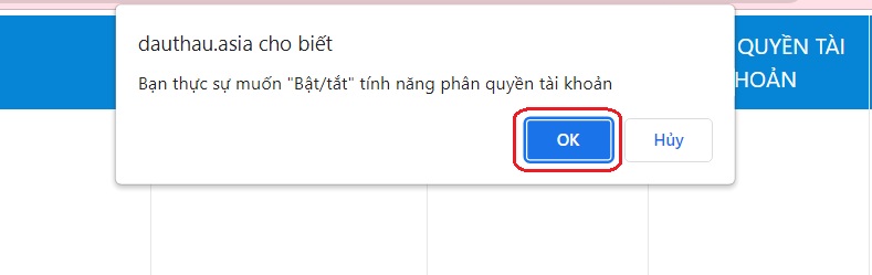 Nhấn ok để bật tính năng phân quyền