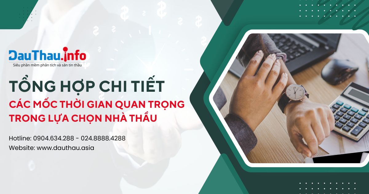 Các mốc thời gian trong phát hành, đăng tải thông tin, chuẩn bị hồ sơ, sửa đổi hồ sơ, giải quyết kiến nghị và thanh lý hợp đồng