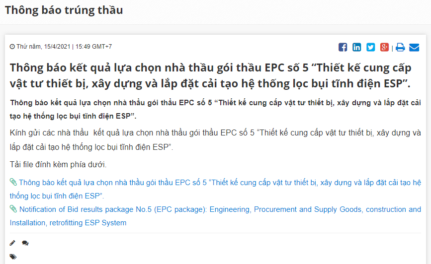 Chi tiết thông báo trúng thầu