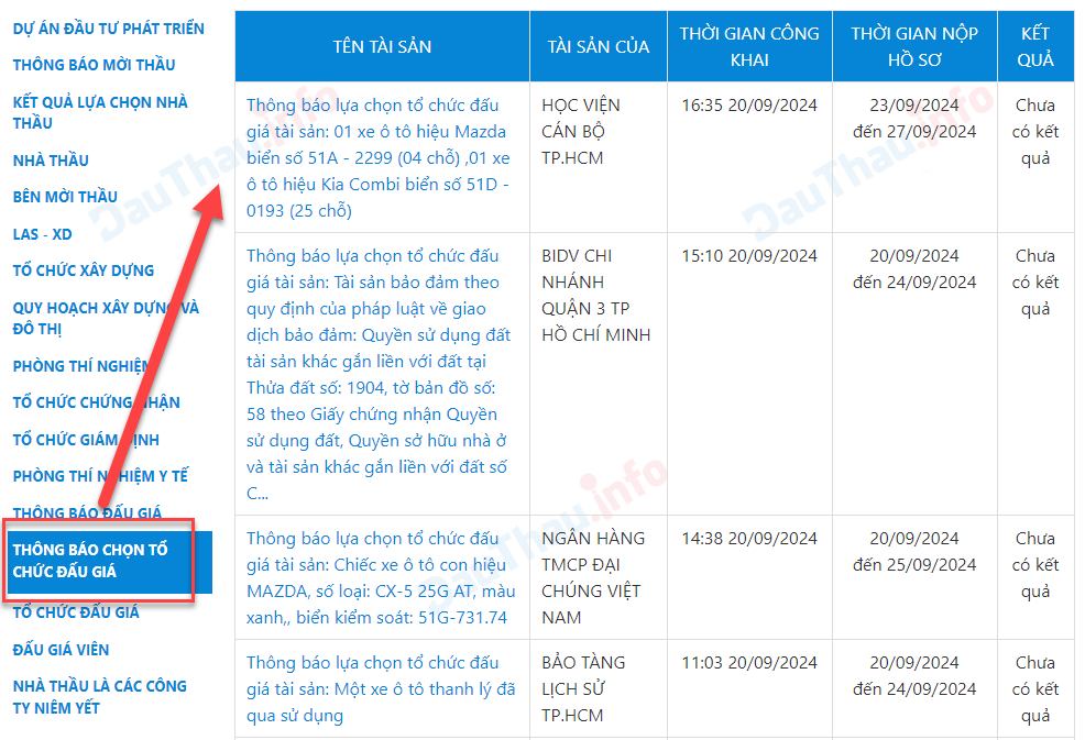 Danh sách chọn tổ chức đấu giá