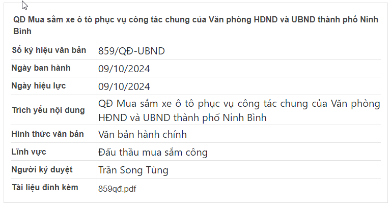 Hình 7 Thông tin chi tiết về văn bản đấu thầu