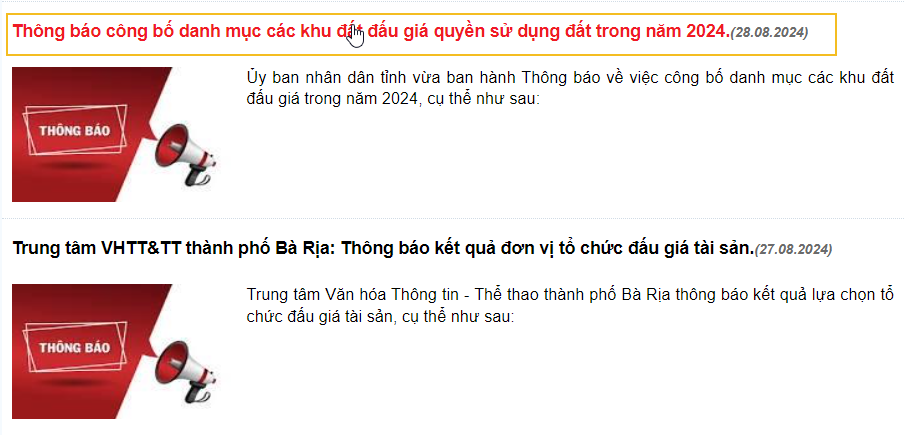 Hình 9 Thông tin về đấu giá tài sản