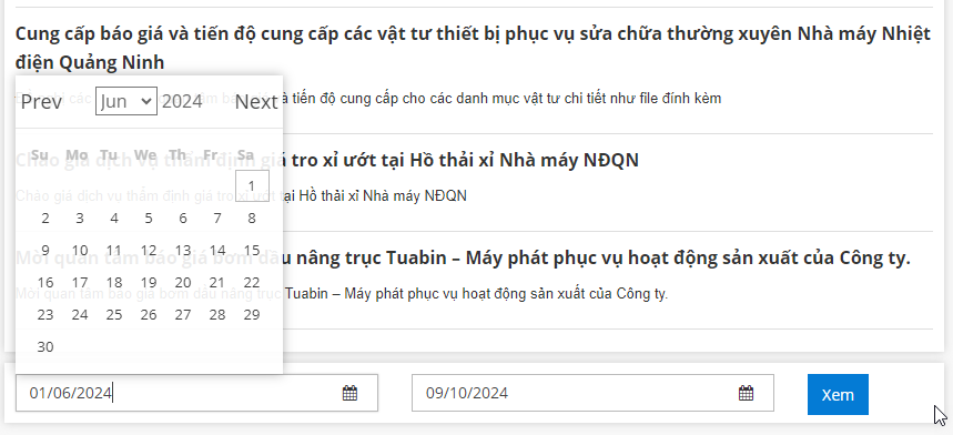 tìm tin đấu thầu theo thời gian